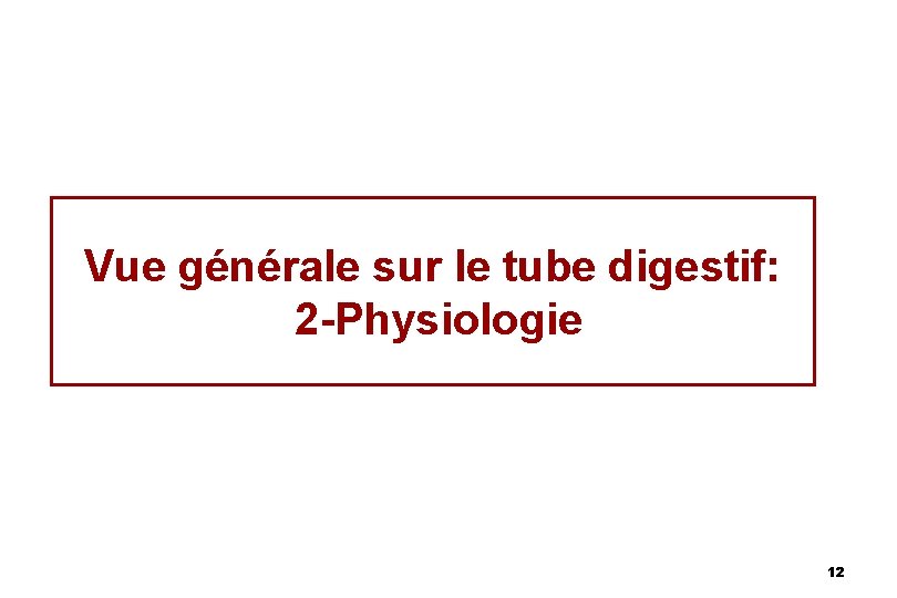 Vue générale sur le tube digestif: 2 -Physiologie 12 