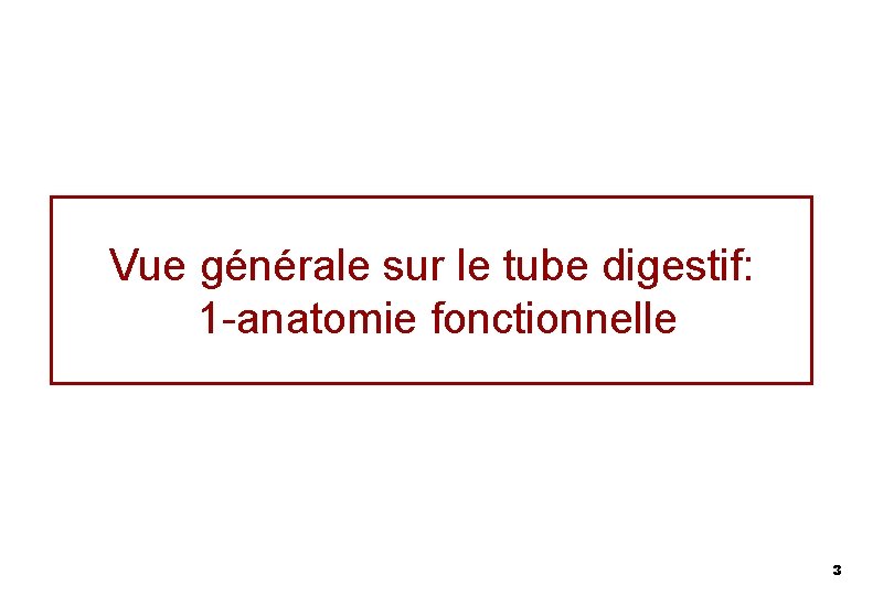 Vue générale sur le tube digestif: 1 -anatomie fonctionnelle 3 