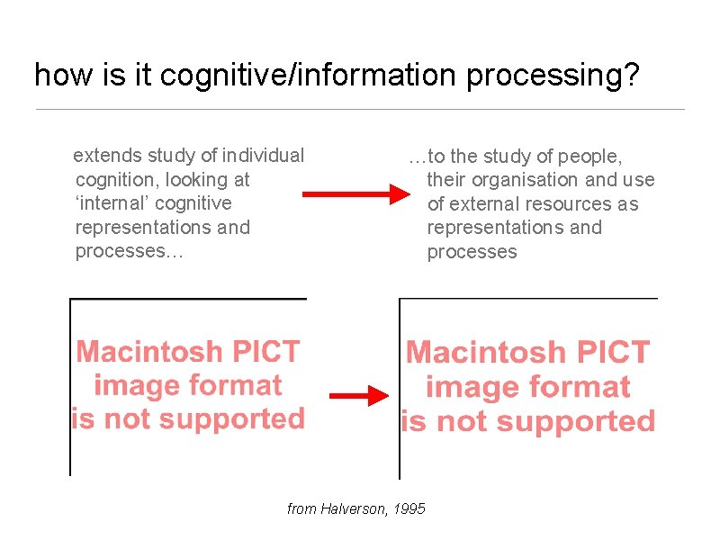 how is it cognitive/information processing? extends study of individual cognition, looking at ‘internal’ cognitive how is it cognitive/information processing? extends study of individual cognition, looking at ‘internal’ cognitive