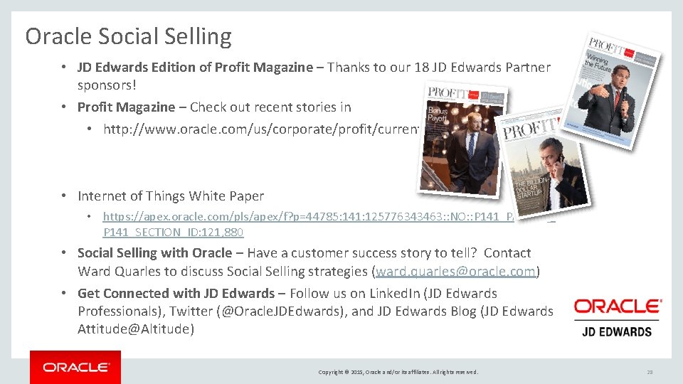 Oracle Social Selling • JD Edwards Edition of Profit Magazine – Thanks to our