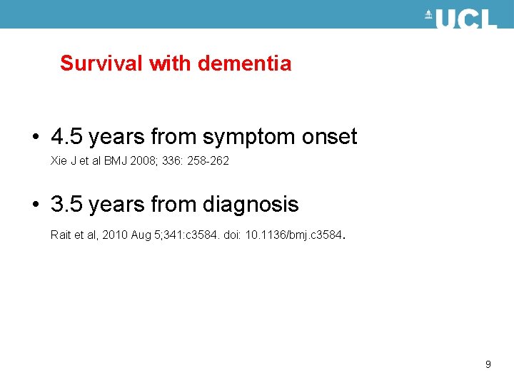Survival with dementia • 4. 5 years from symptom onset Xie J et al