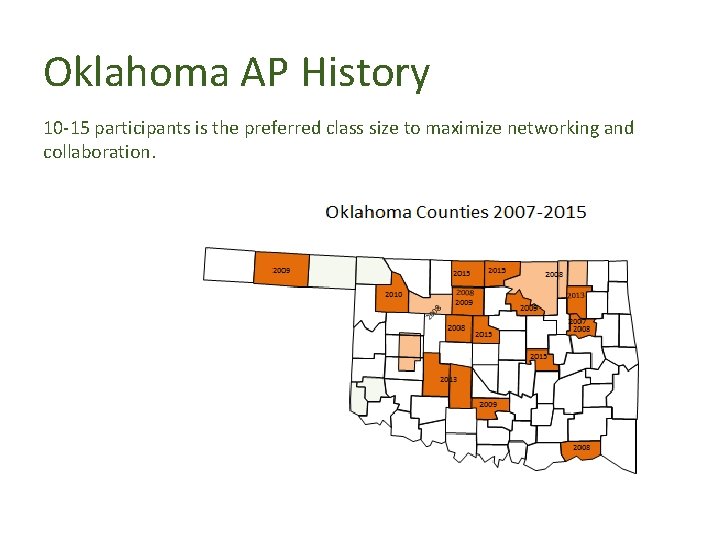 Oklahoma AP History 10 -15 participants is the preferred class size to maximize networking