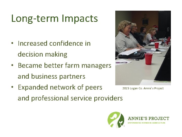 Long-term Impacts • Increased confidence in decision making • Became better farm managers and