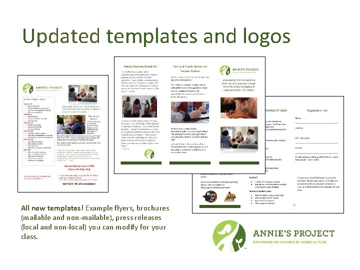 Updated templates and logos All new templates! Example flyers, brochures (mailable and non-mailable), press
