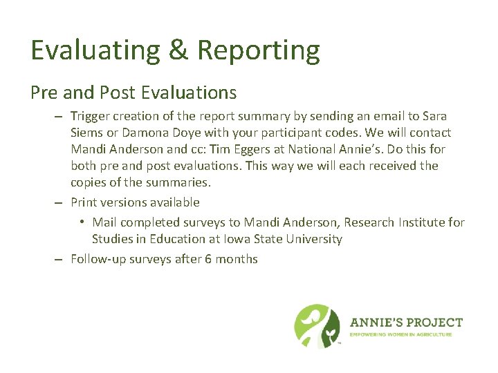 Evaluating & Reporting Pre and Post Evaluations – Trigger creation of the report summary