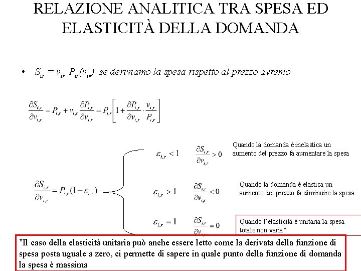 RELAZIONE ANALITICA TRA SPESA ED ELASTICITÀ DELLA DOMANDA • Sir = vir Pir(vir) se