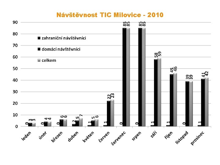 Návštěvnost TIC Milovice - 2010 