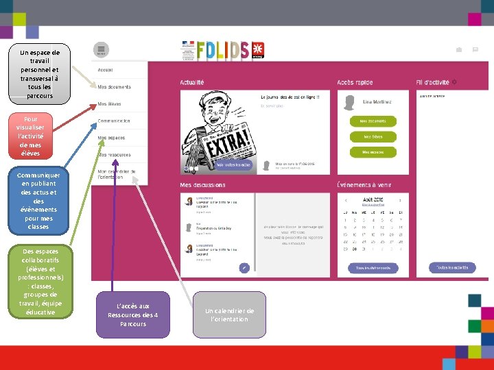 Un espace de travail personnel et transversal à tous les parcours Pour visualiser l’activité