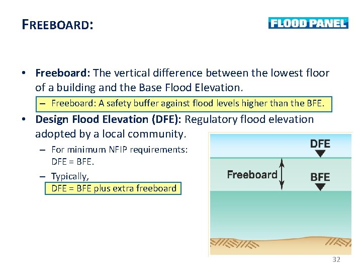 FREEBOARD: • Freeboard: The vertical difference between the lowest floor of a building and FREEBOARD: • Freeboard: The vertical difference between the lowest floor of a building and
