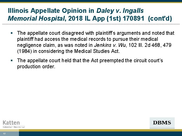 Illinois Appellate Opinion in Daley v. Ingalls Memorial Hospital, 2018 IL App (1 st)