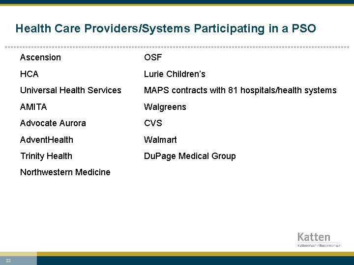 Health Care Providers/Systems Participating in a PSO Ascension OSF HCA Lurie Children’s Universal Health