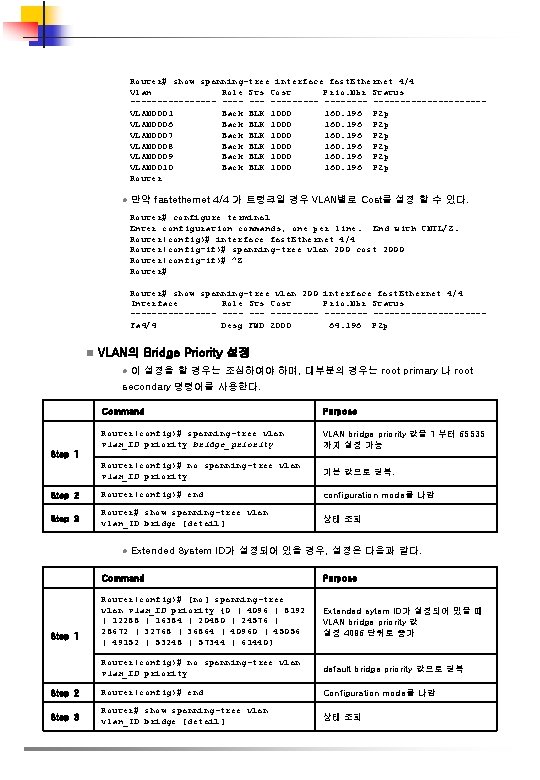 Router# show spanning-tree interface fast. Ethernet 4/4 Vlan Role Sts Cost Prio. Nbr Status