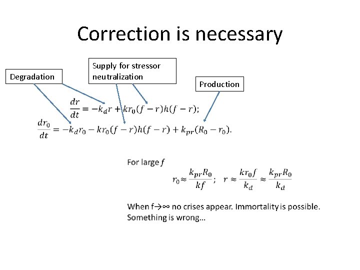 Correction is necessary Degradation Supply for stressor neutralization Production 