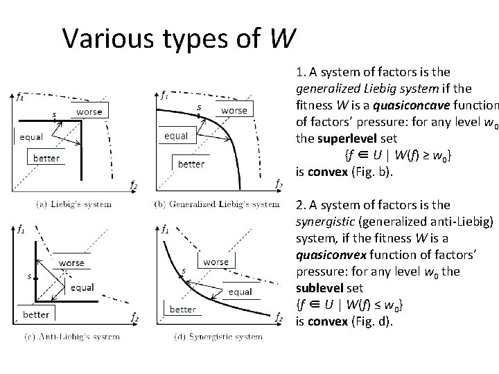 Various types of W 1. A system of factors is the generalized Liebig system