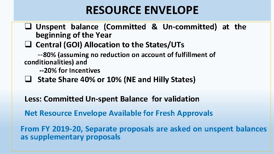 RESOURCE ENVELOPE q Unspent balance (Committed & Un-committed) at the beginning of the Year