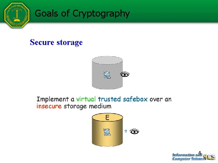 Goals of Cryptography Secure storage 4 