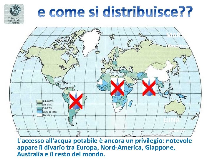 MARTE (desertico) LUNA (secco) L'accesso all'acqua potabile è ancora un privilegio: notevole appare il