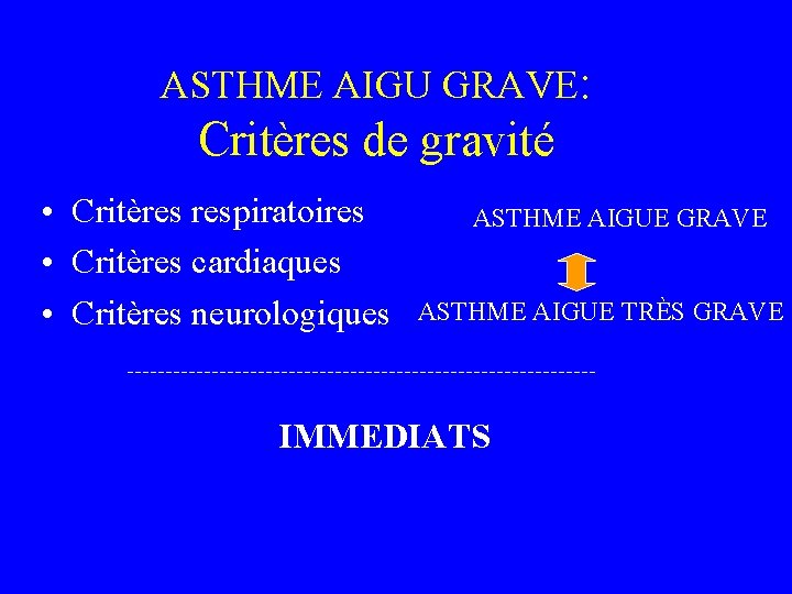 ASTHME AIGU GRAVE: Critères de gravité • Critères respiratoires • Critères cardiaques • Critères