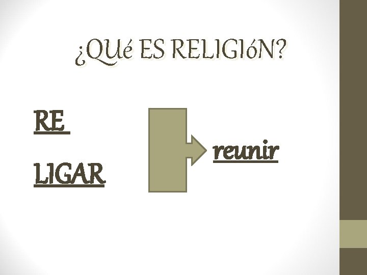 ¿QUé ES RELIGIóN? RE LIGAR reunir 