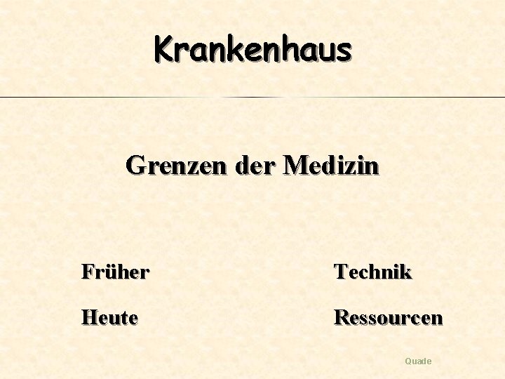 Krankenhaus Grenzen der Medizin Früher Technik Heute Ressourcen Quade 