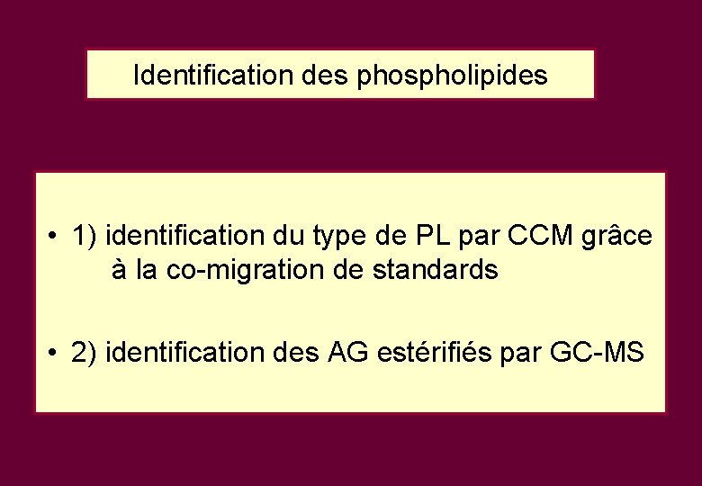Identification des phospholipides • 1) identification du type de PL par CCM grâce à Identification des phospholipides • 1) identification du type de PL par CCM grâce à