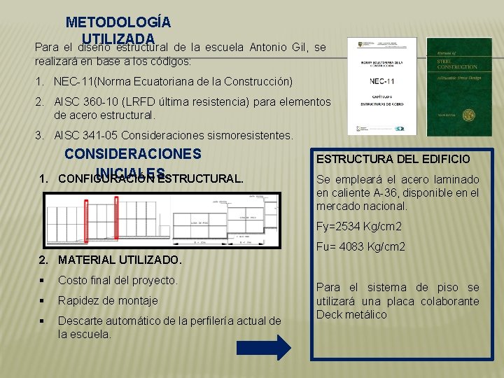 METODOLOGÍA UTILIZADA Para el diseño estructural de la escuela Antonio Gil, se realizará en