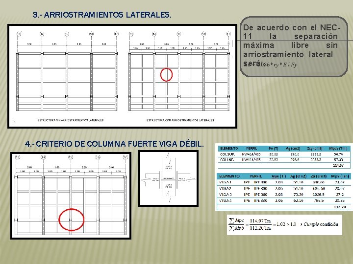 3. - ARRIOSTRAMIENTOS LATERALES. De acuerdo con el NEC 11 la separación máxima libre