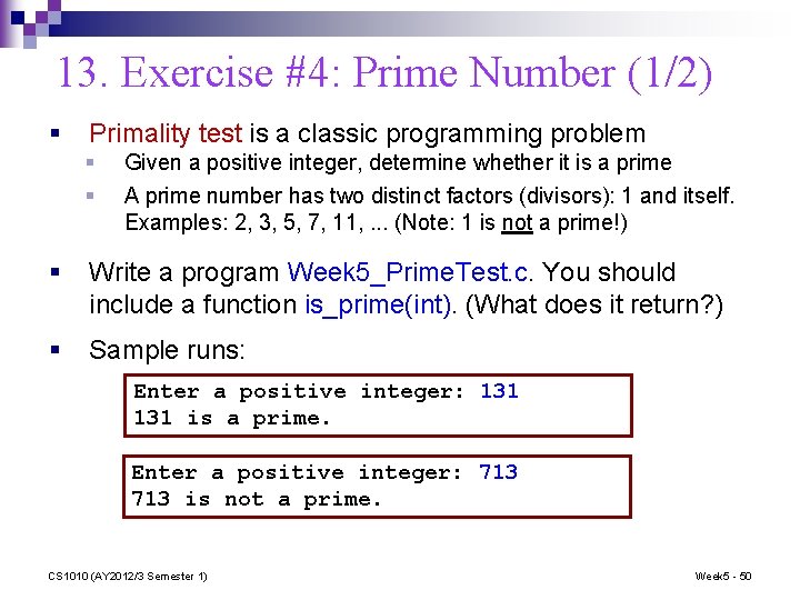 13. Exercise #4: Prime Number (1/2) § Primality test is a classic programming problem