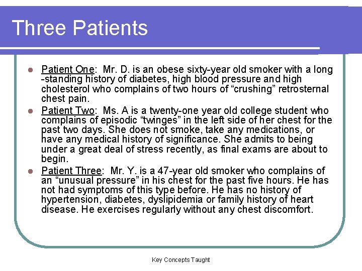 Three Patients Patient One: Mr. D. is an obese sixty-year old smoker with a Three Patients Patient One: Mr. D. is an obese sixty-year old smoker with a