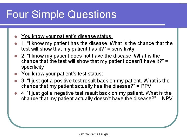 Four Simple Questions l l l You know your patient’s disease status: 1. “I Four Simple Questions l l l You know your patient’s disease status: 1. “I