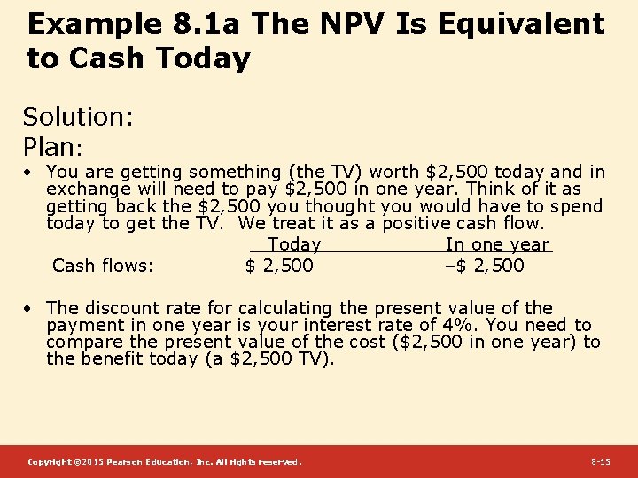 Example 8. 1 a The NPV Is Equivalent to Cash Today Solution: Plan: •