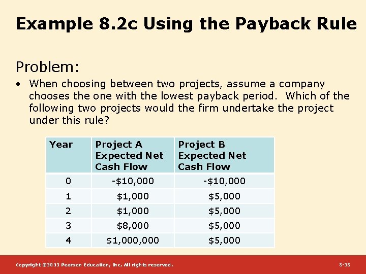 Example 8. 2 c Using the Payback Rule Problem: • When choosing between two