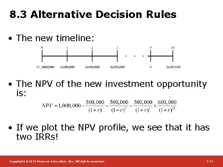 8. 3 Alternative Decision Rules • The new timeline: • The NPV of the