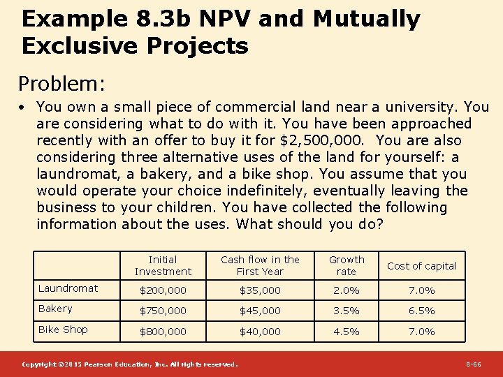 Example 8. 3 b NPV and Mutually Exclusive Projects Problem: • You own a