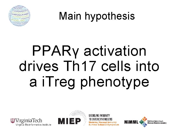 Main hypothesis PPARγ activation drives Th 17 cells into a i. Treg phenotype 