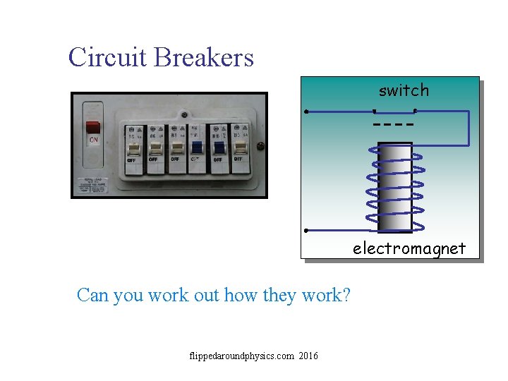 Circuit Breakers switch electromagnet Can you work out how they work? flippedaroundphysics. com 2016