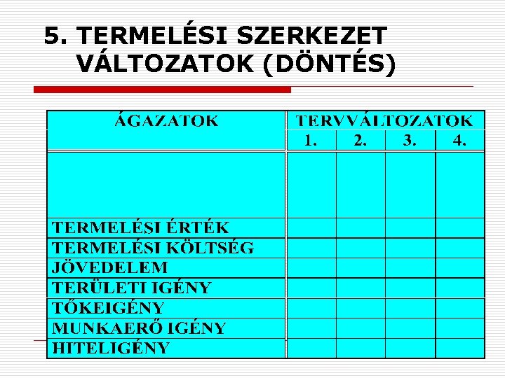 5. TERMELÉSI SZERKEZET VÁLTOZATOK (DÖNTÉS) 