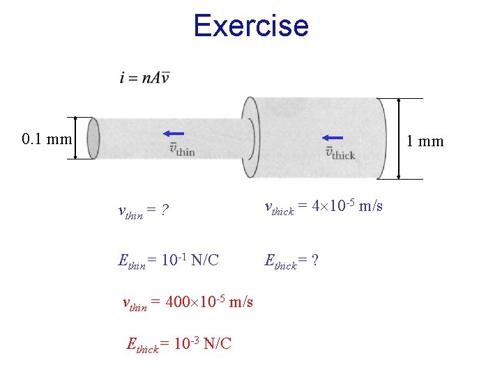 Exercise 0. 1 mm vthin = ? vthick = 4 10 -5 m/s Ethin=