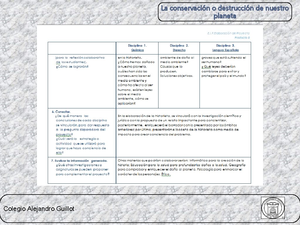 La conservación o destrucción de nuestro planeta Colegio Alejandro Guillot 