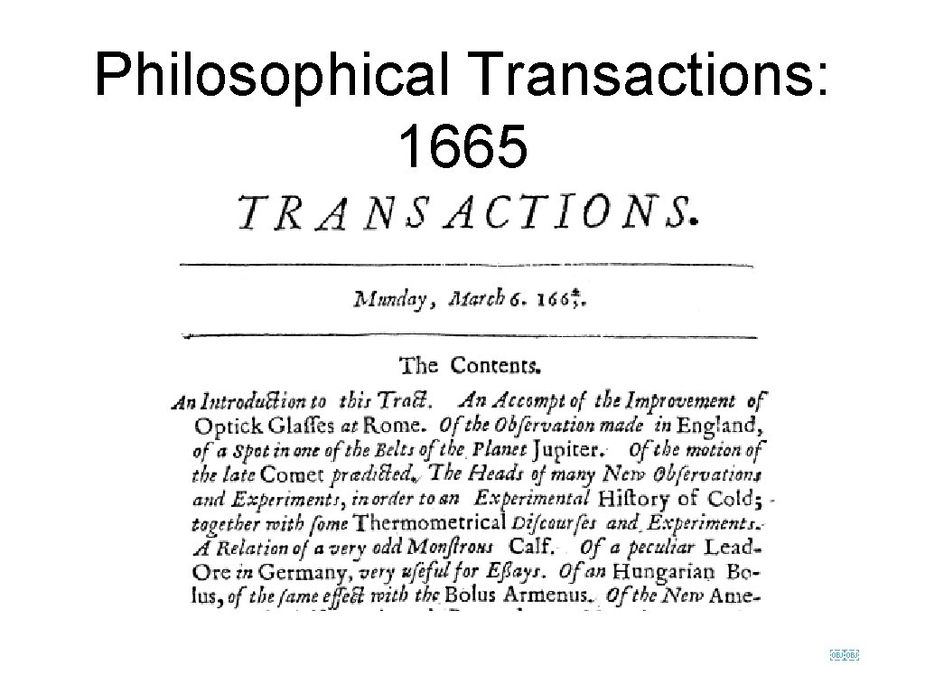 Philosophical Transactions: 1665 ￼￼ 