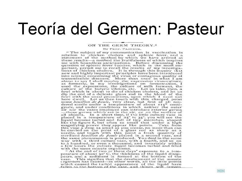 Teoría del Germen: Pasteur ￼￼ 