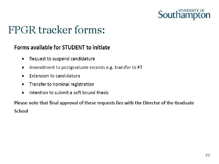 FPGR tracker forms: 22 