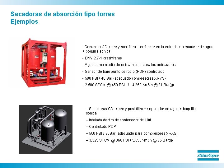 Secadoras de absorción tipo torres Ejemplos - Secadora CD + pre y post filtro