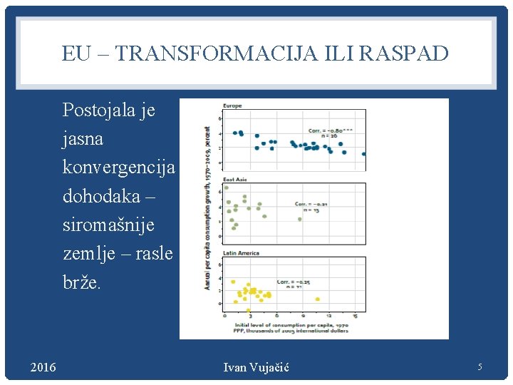 EU – TRANSFORMACIJA ILI RASPAD Postojala je jasna konvergencija dohodaka – siromašnije zemlje –