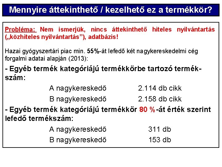 Mennyire áttekinthető / kezelhető ez a termékkör? Probléma: Nem ismerjük, nincs áttekinthető hiteles nyilvántartás