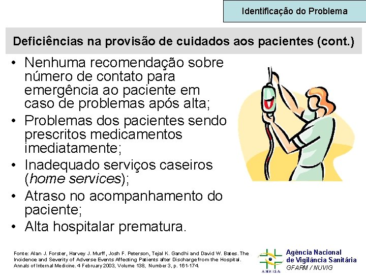 Identificação do Problema Deficiências na provisão de cuidados aos pacientes (cont. ) • Nenhuma