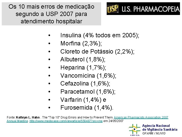 Os 10 mais erros de medicação segundo a USP 2007 para atendimento hospitalar •