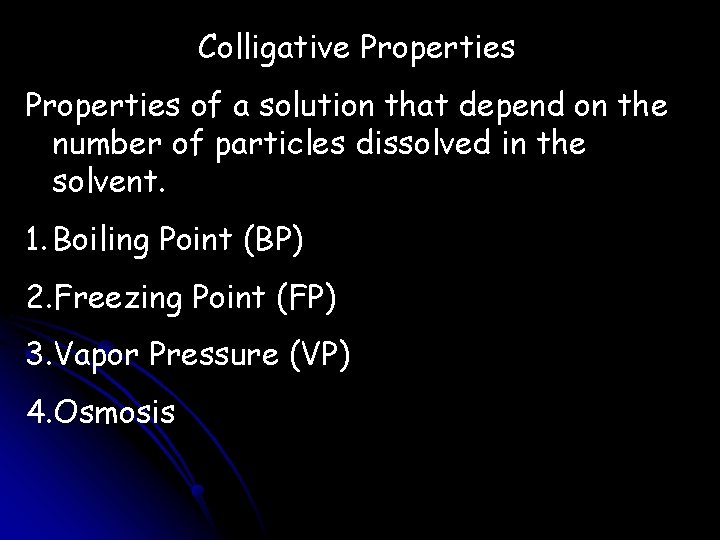 Colligative Properties of a solution that depend on the number of particles dissolved in Colligative Properties of a solution that depend on the number of particles dissolved in