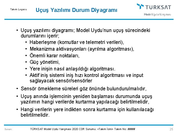 Takım Logosu Uçuş Yazılımı Durum Diyagramı • Uçuş yazılımı diyagramı; Model Uydu’nun uçuş sürecindeki