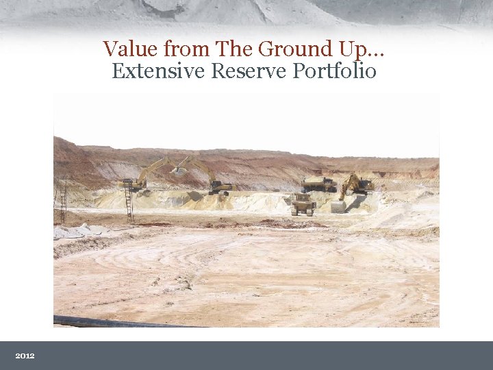 Value from The Ground Up… Extensive Reserve Portfolio 2012 